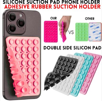Double Side Silicone Suction Pad Phone Holder – Self-Adhesive Square Rubber Grip Pad for All Mobiles & Tablets