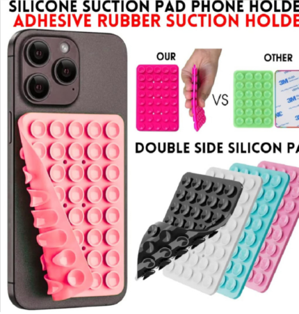 Double Side Silicone Suction Pad Phone Holder – Self-Adhesive Square Rubber Grip Pad for All Mobiles & Tablets