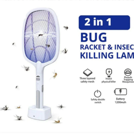 Nova Mosquito Killer Swatter 2 In 1 Rechargeable Electric Racket And Lamp With Type C Charging
